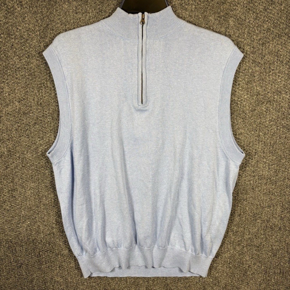 Paul Frederick Silk/Cashmere Blend Qtr Zip Vest Men M Blue Sleeveless Sweater